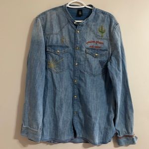 &Denim Embroidered Denim Shirt